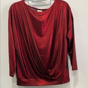 NWT Elegant Wrapper Shimmering Red Blouse Fully Lined Front, Size Medium